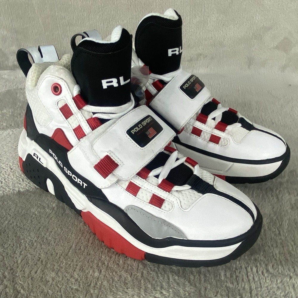 Polo by Ralph Lauren PS 100 Hi Top Shoes Mens Size 10.5 White Leather NEW